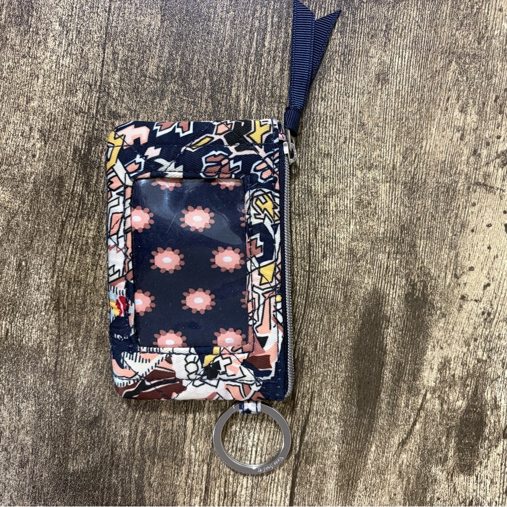 Vera Bradley Quilted Zip ID Case Wallet With Key Ring - Navy Floral